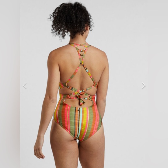Prana Fergusen One Piece Swimsuit - Cacti Soleil Stripe size large - Picture 2 of 11